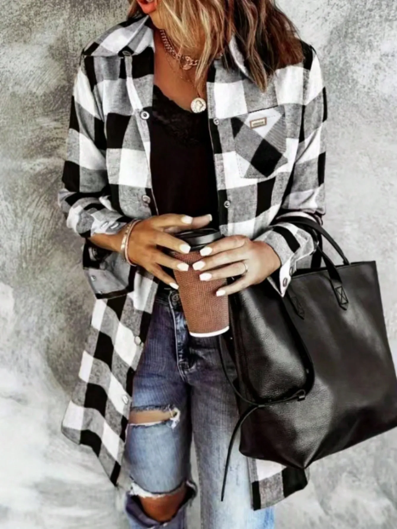 Flannel For Women 2024 Fall Fashion Long Sleeve Plaid Button Down Shirts Shacket Blouse Top With Pockets
