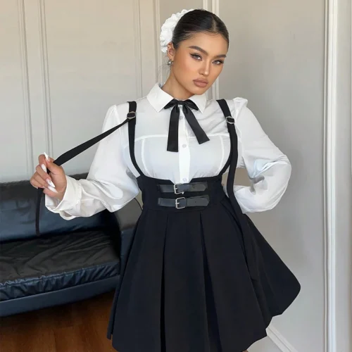 Plus Size Women's High Waisted Solid Colour Peplum Casual Suspender Skirt Elegant Casual Pure Colour Y2K Skirt