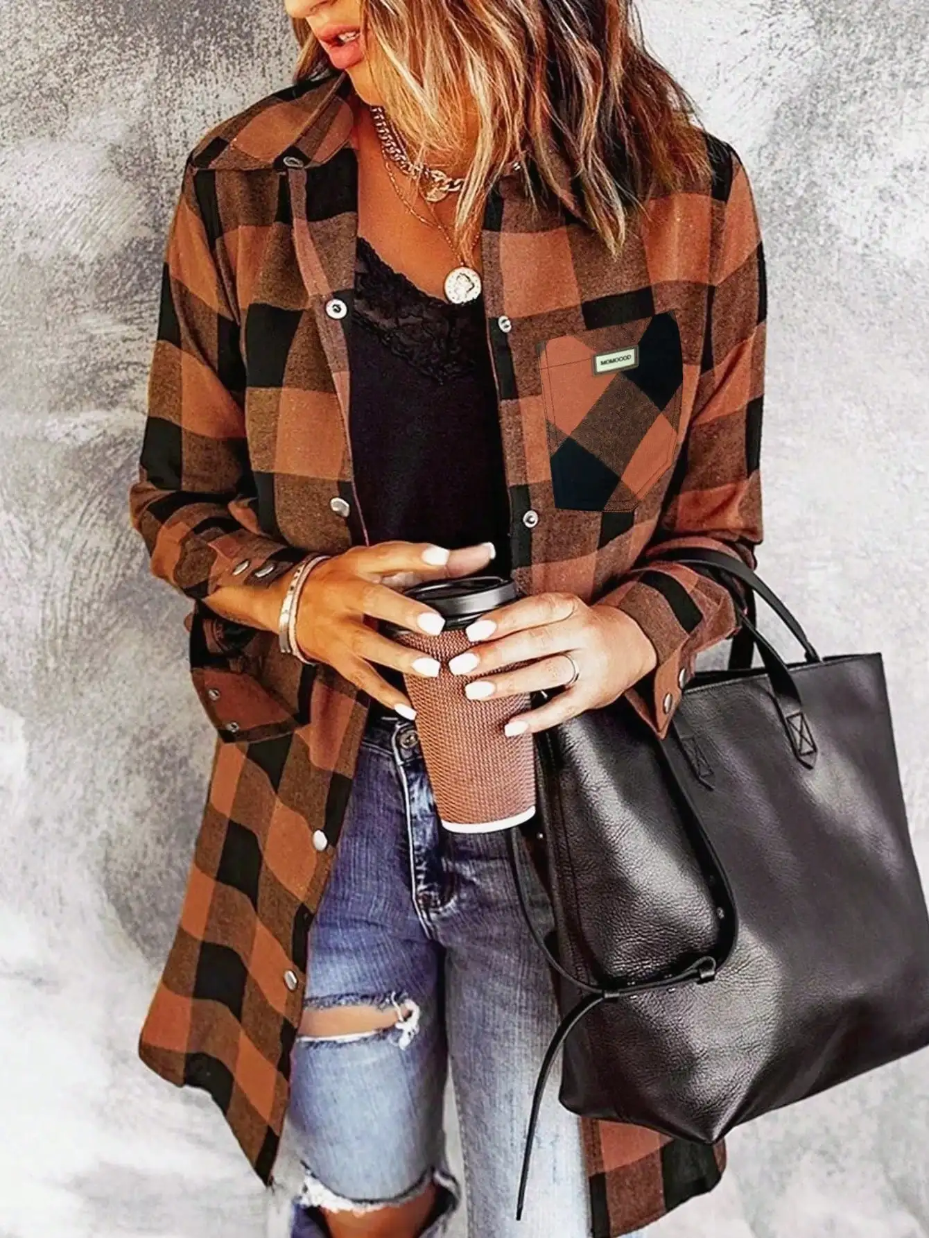 Flannel For Women 2024 Fall Fashion Long Sleeve Plaid Button Down Shirts Shacket Blouse Top With Pockets - Image 5